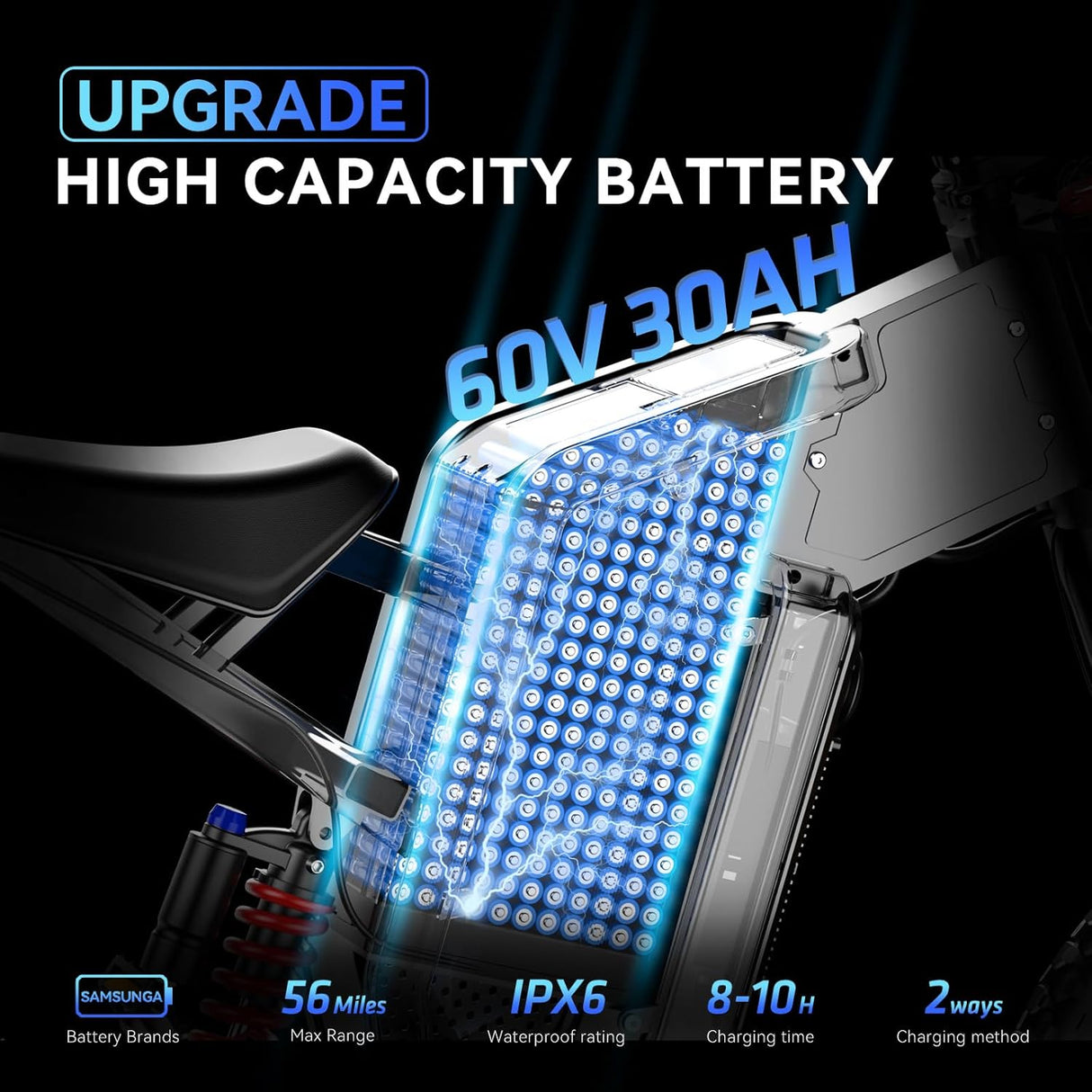 EKXBIKE X21 Max 19" Off-Road Electric Bike Dual Hydraulic Shock 3000W Motor 60V 30Ah Battery