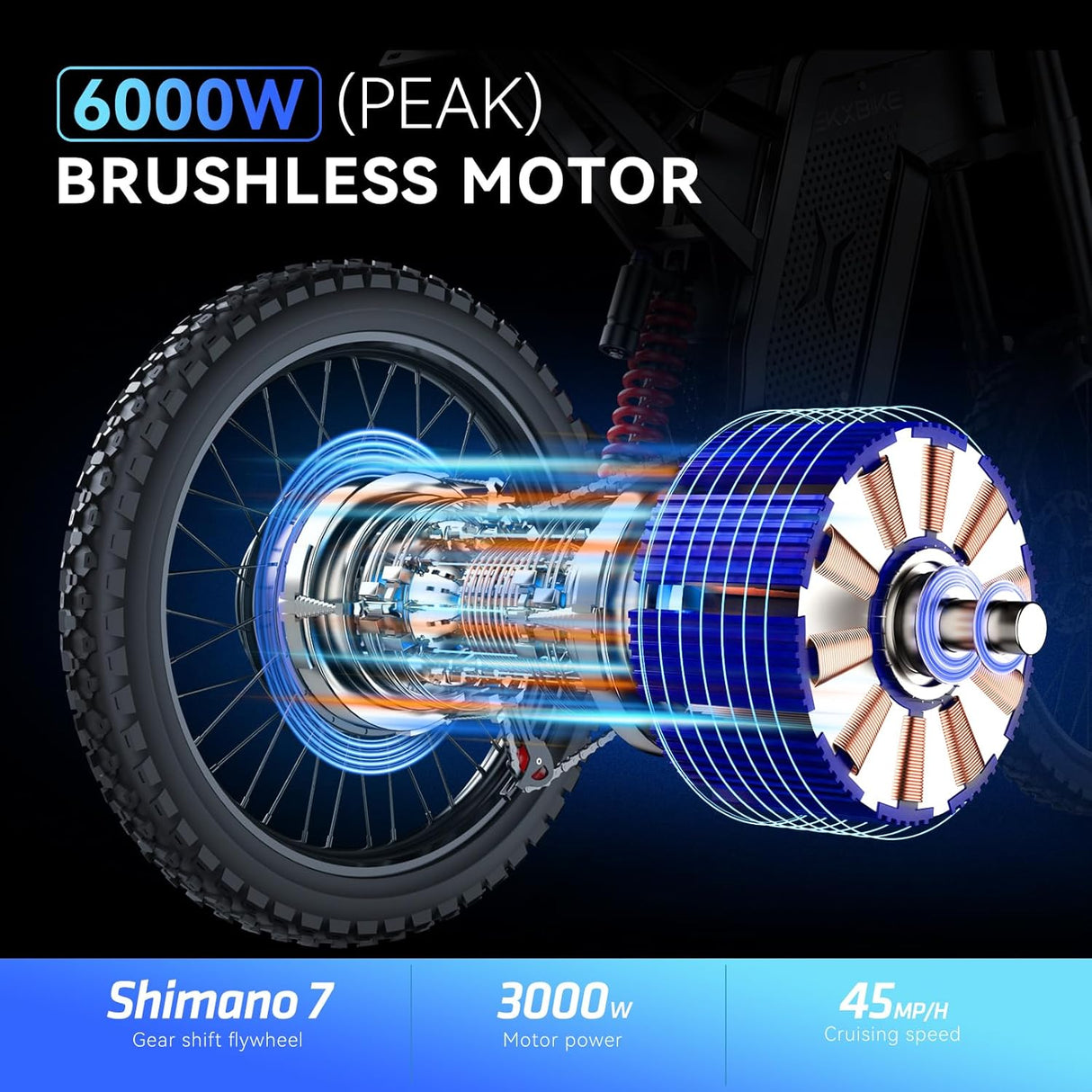 EKXBIKE X21 Max 19" Off-Road Electric Bike Dual Hydraulic Shock 3000W Motor 60V 30Ah Battery