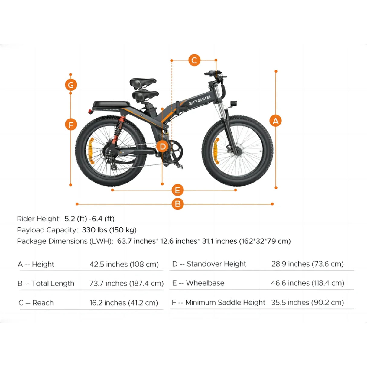 ENGWE X24 24" Fat Tire Folding Electric Bike MTB 1200W (Peak) Motor 48V 29.2Ah Dual Batteries