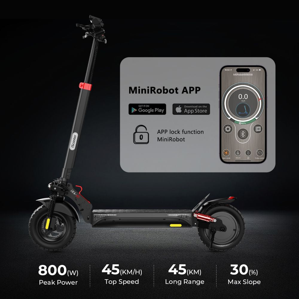ISCOOTER IX4 10" Off Road Electric Scooter with APP Control 800W Motor 48V 15Ah Battery