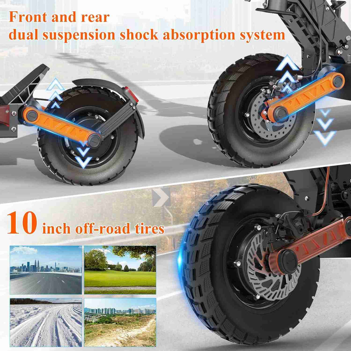 JOYOR S10-S-Z 10" Off Road Electric Scooter 2*1000W Dual Motors 60V 18Ah Battery