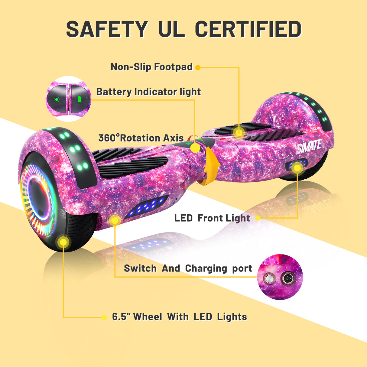 SIMATE Apato P6 6.5" Kids Bluetooth Hoverboard 500W Motor 36V 2.0Ah Battery