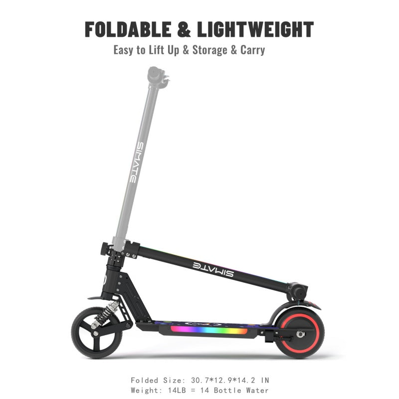 Trottinette électrique pliable SIMATE S5 6,5 pouces pour enfants, avec lampe torche, moteur 130 W, batterie 24 V 2,5 Ah