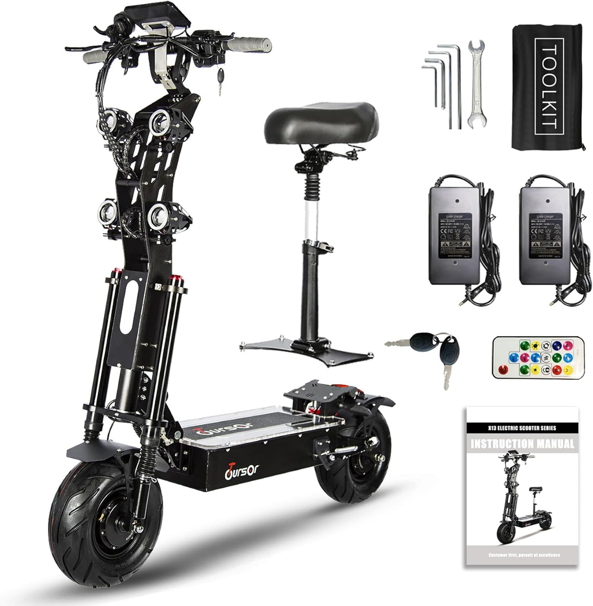 TOURSOR X13 60V 13" Folding Electric Scooter with Seat 2*4000W Dual Motors 60V 50Ah Battery