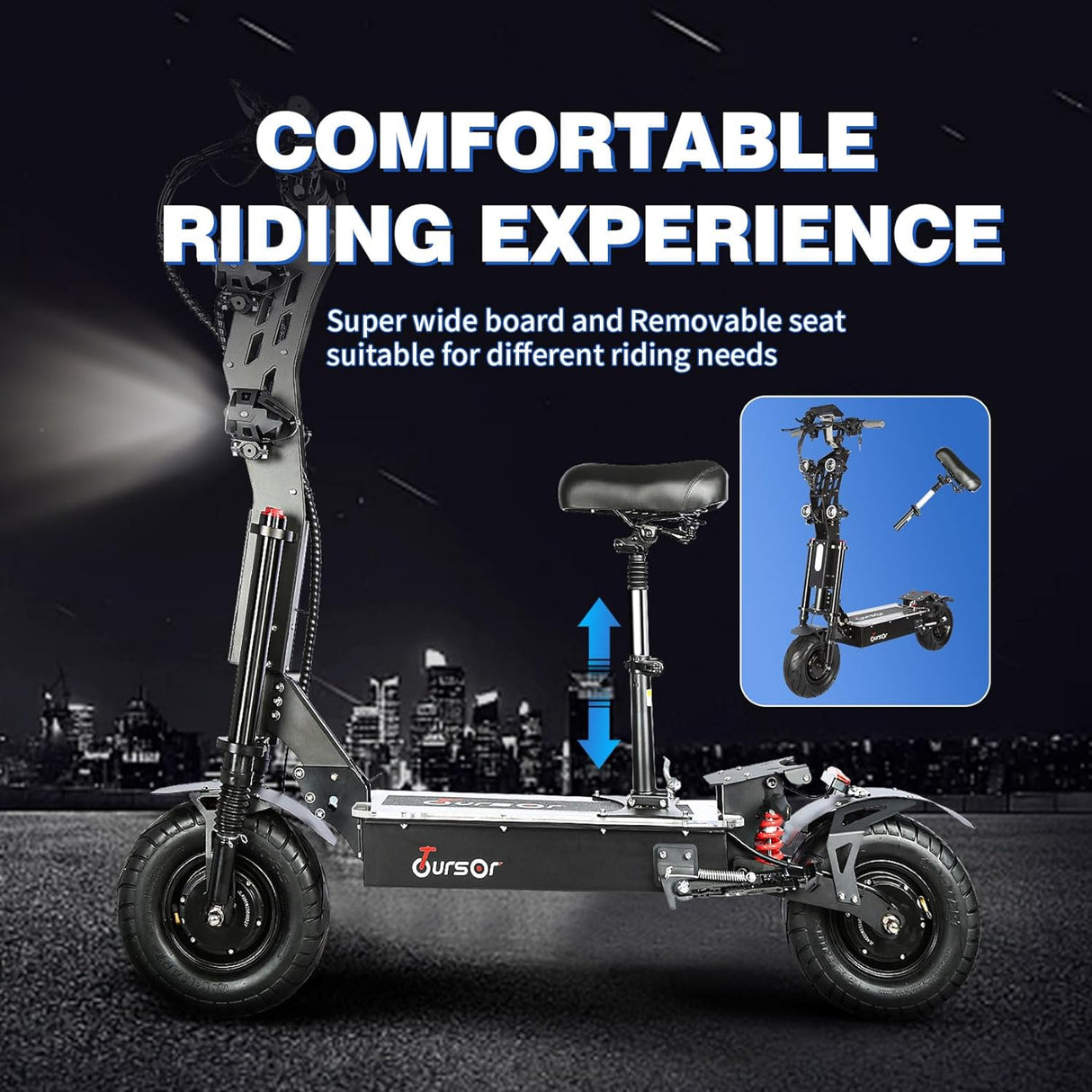 TOURSOR X13 60V 13" Folding Electric Scooter with Seat 2*4000W Dual Motors 60V 50Ah Battery