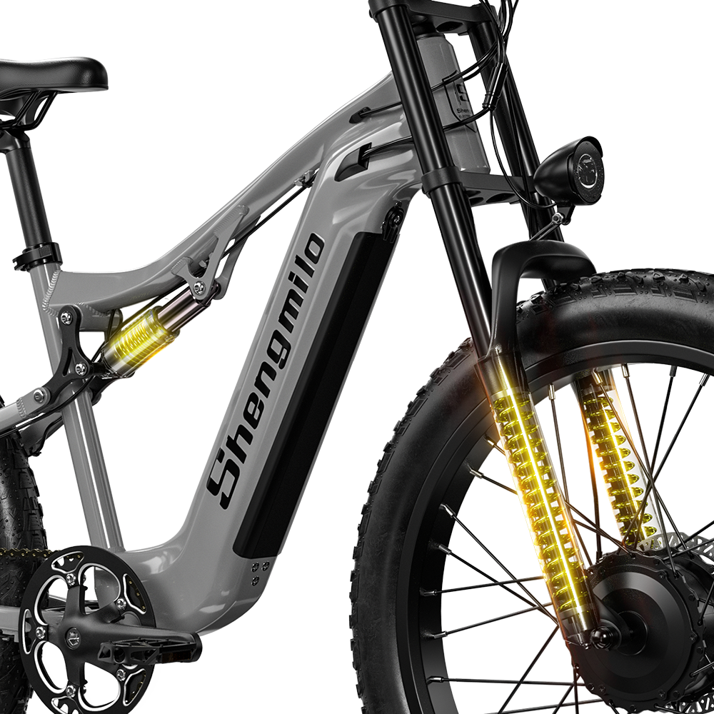 Vélo de montagne électrique SHENGMILO S600 26 pouces, double moteur 2000 W, batterie 48 V 17,5 Ah