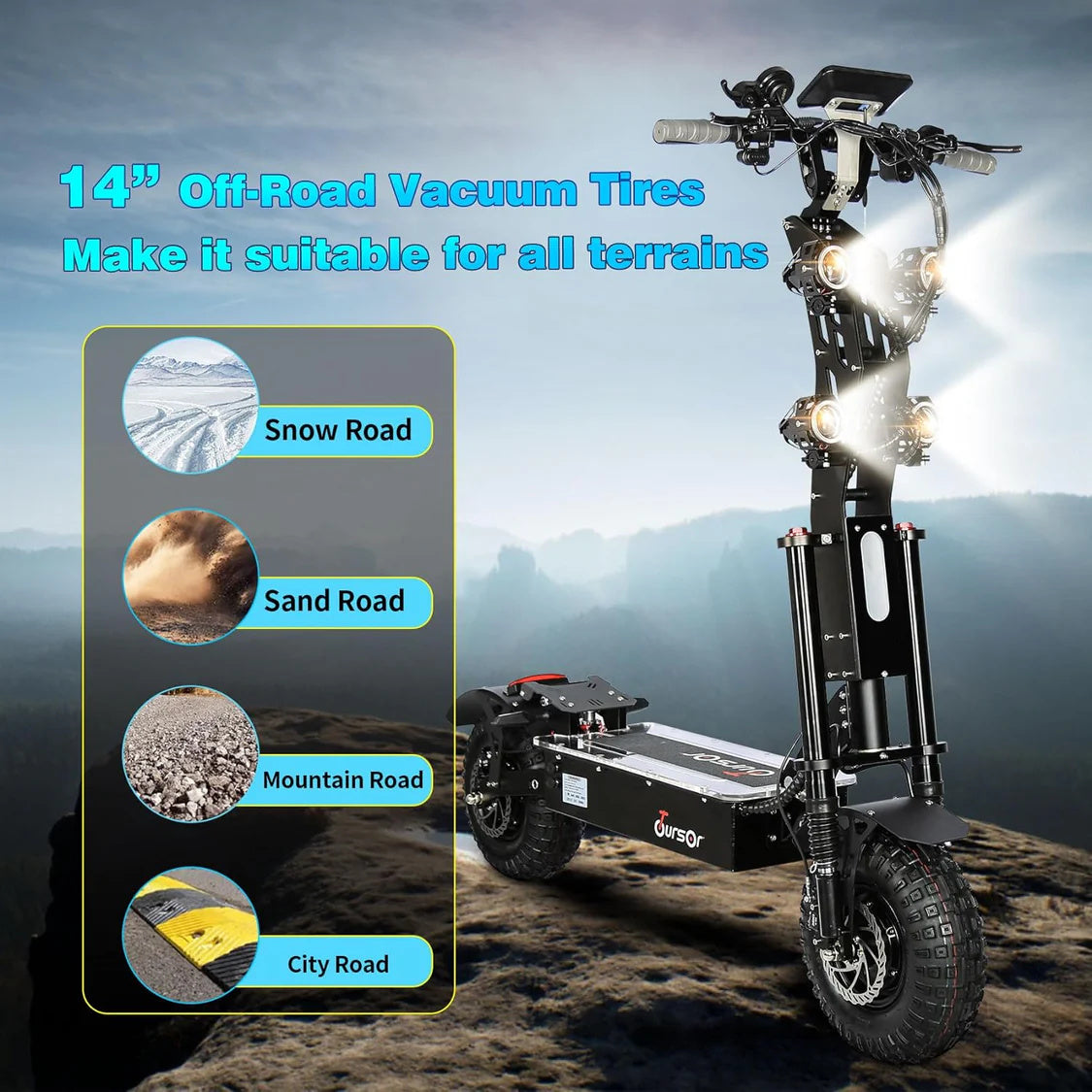 TOURSOR X14 72V 14" Folding Electric Scooter with Seat 2*5000W Dual Motors 72V 40Ah Battery
