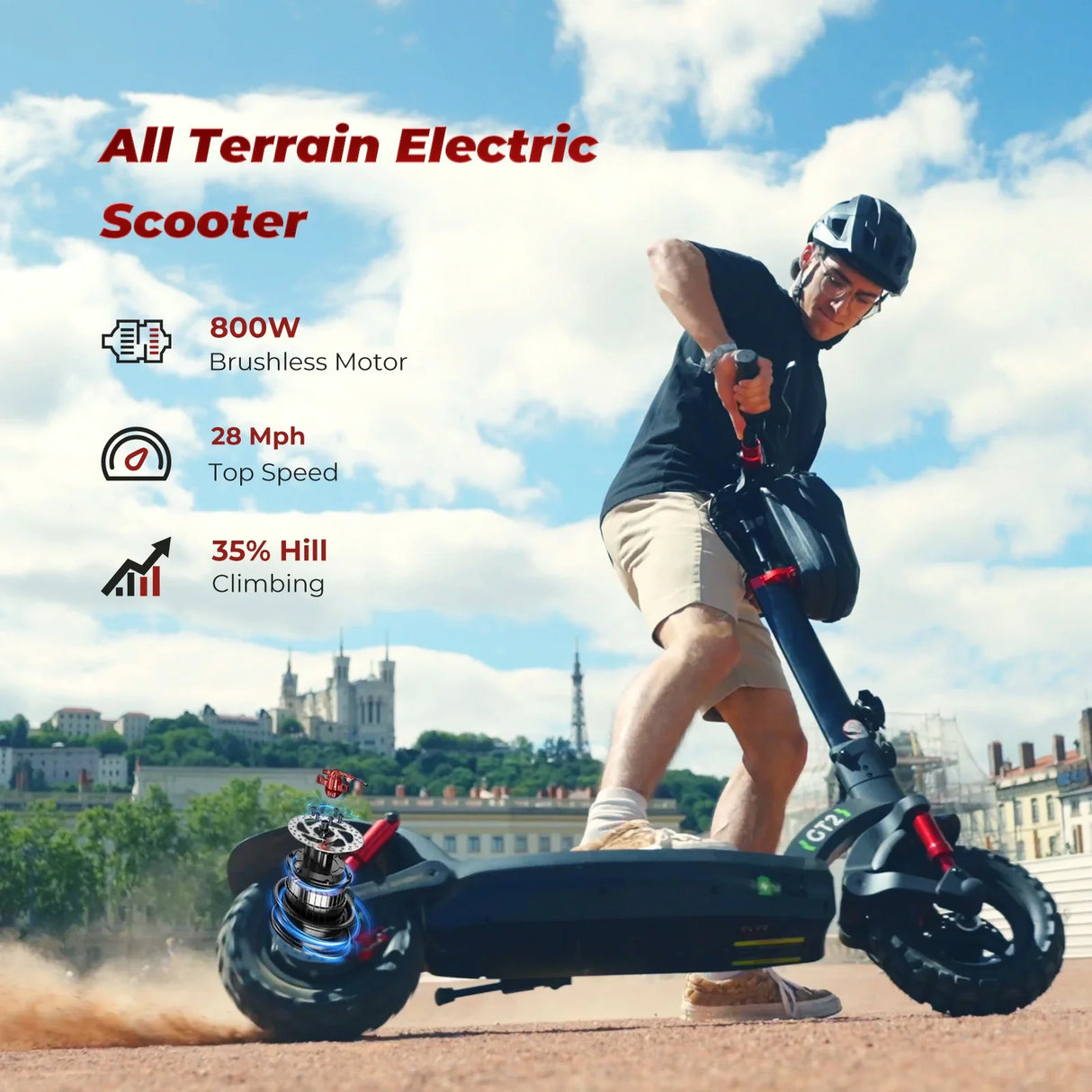 ISINWHEEL GT2 11" Folding Off-Road Electric Scooter 800W Motor 48V 15Ah Battery