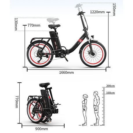 OneSport OT16-2 folding commuter ebike body size and recommened height