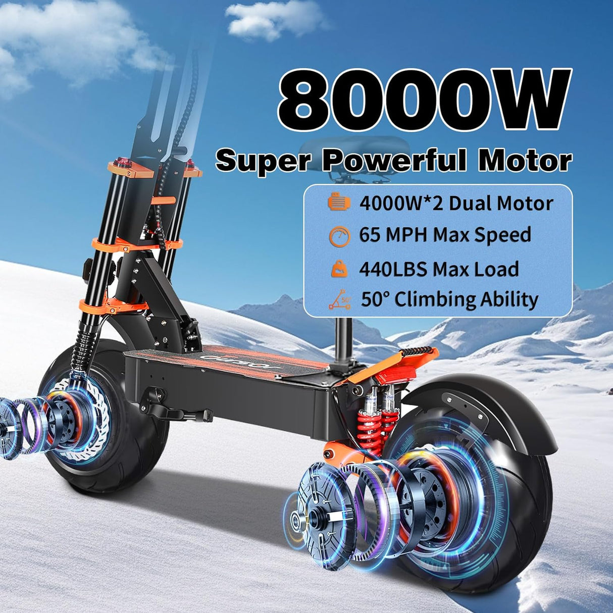 TOURSOR X8P 13"/14" Folding Electric Scooter with Seat 4000W*2 Dual Motors 60V 38.8Ah Battery