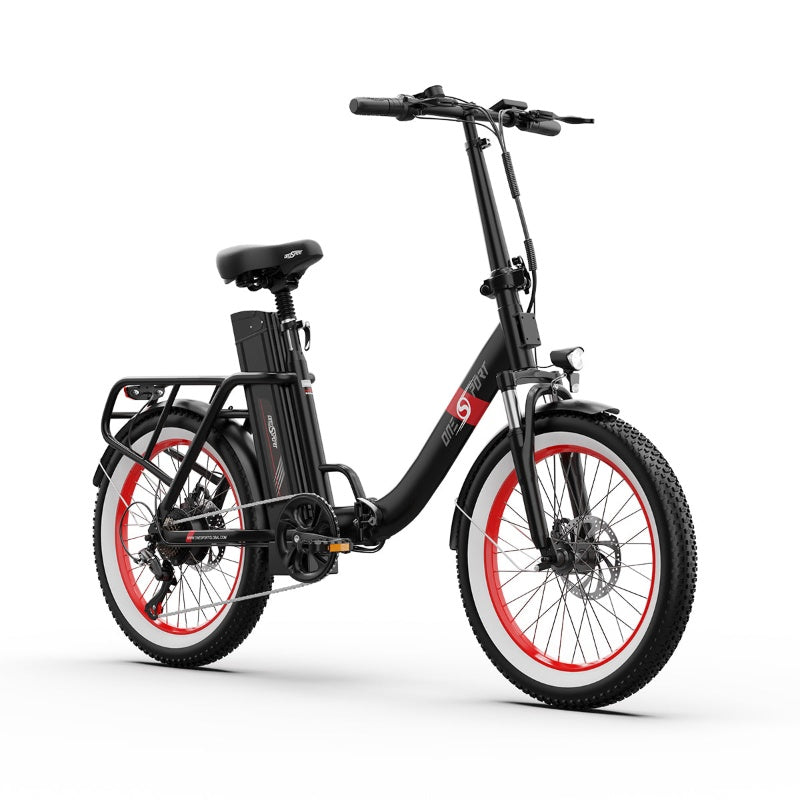 OneSport OT16-2 folding commuter ebike in black and red