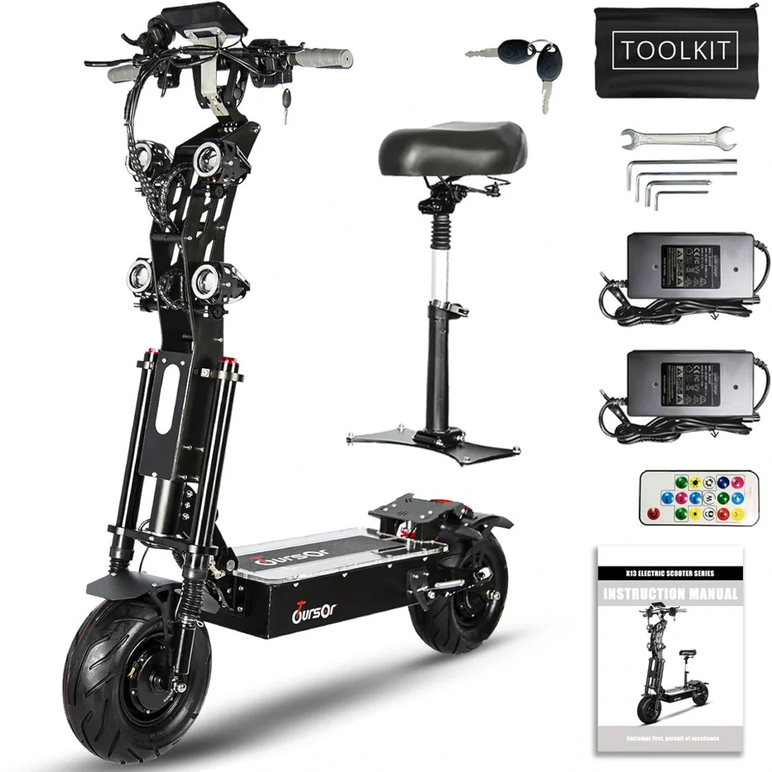 TOURSOR X13 72V 13" Folding Electric Scooter with Seat 5000W*2 Dual Motors 72V 40Ah Battery