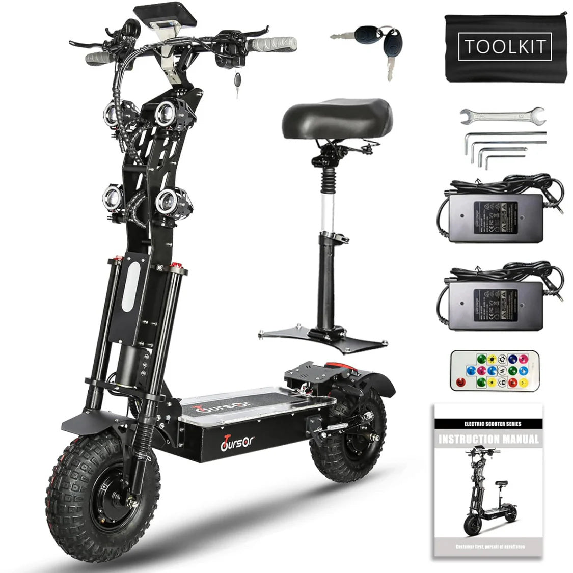 TOURSOR X14 72V 14" Folding Electric Scooter with Seat 5000W*2 Dual Motors 72V 40Ah Battery